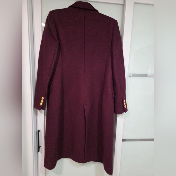 Zara Manteco Wool Elegant Burgundy Long Coat Double Beasted Gold Button - Picture 16 of 17